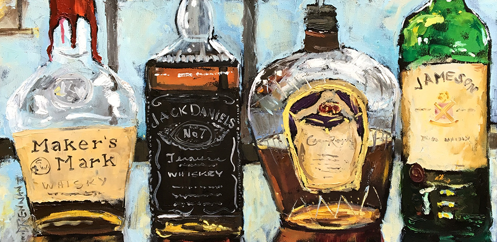Whiskey Bottles on Bar