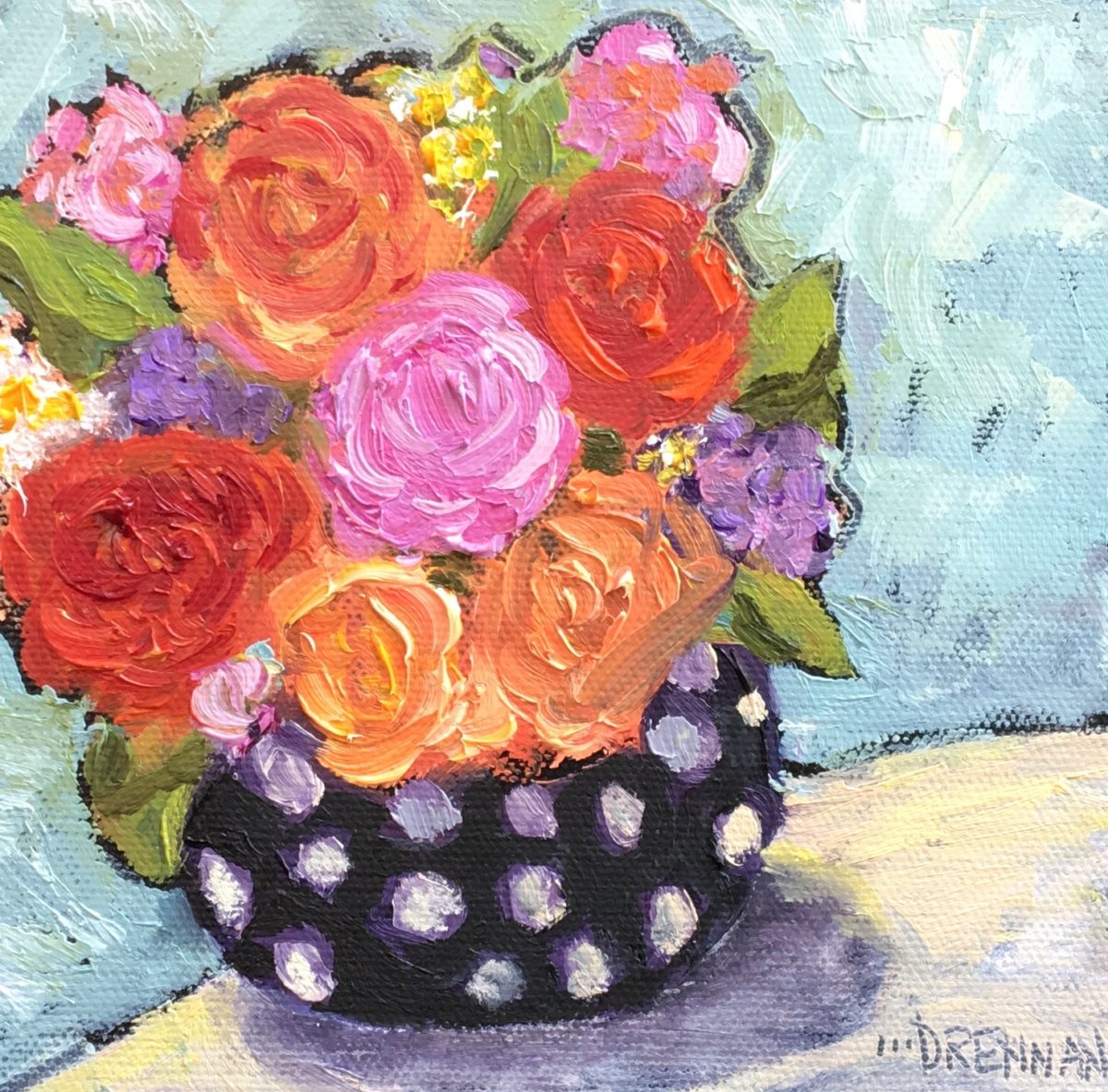 Bright Floral with Polkadot Vase Oil, in Plants/Flowers
