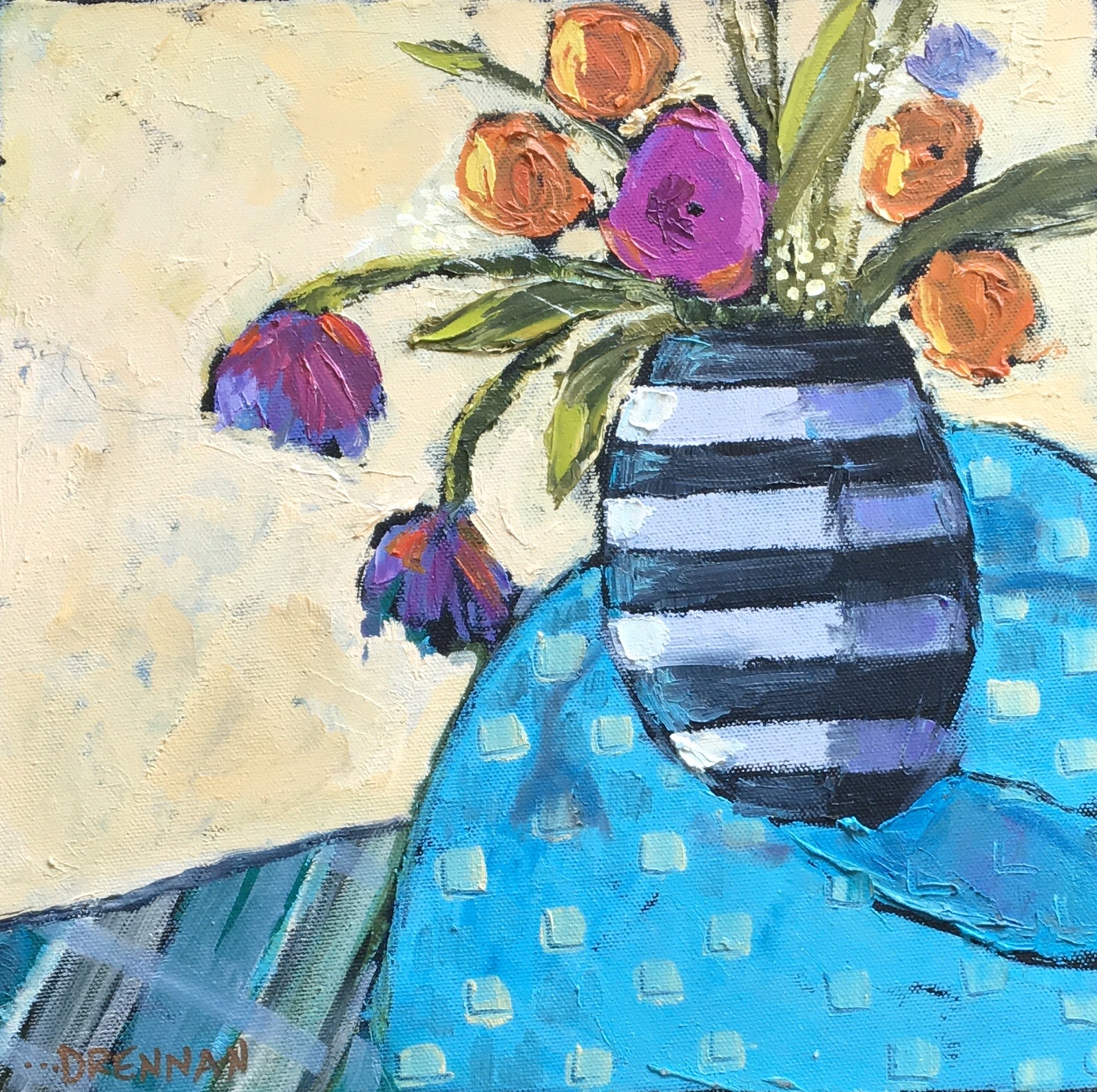 Flowers in Striped Vase