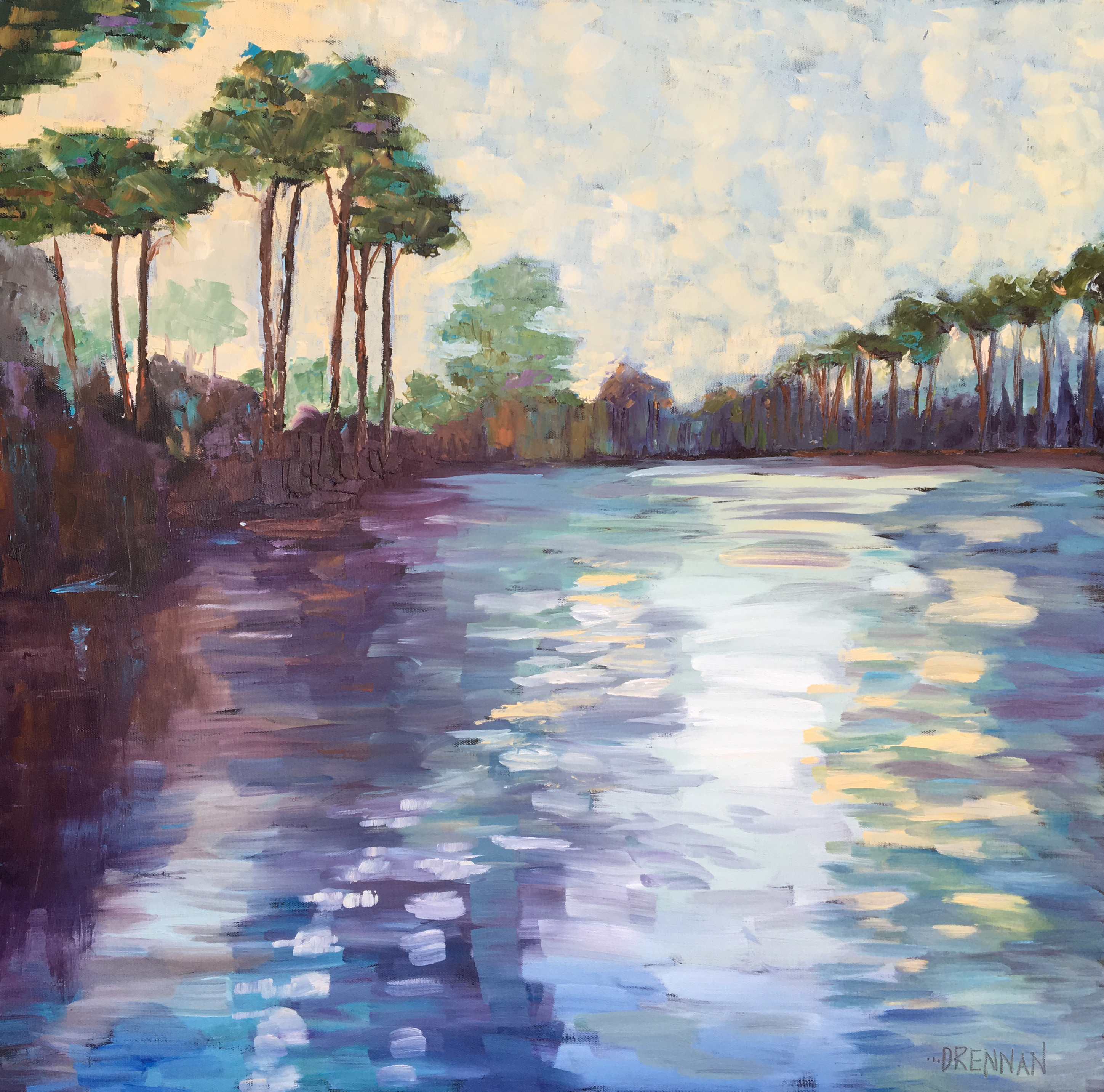Blue Waterscape Bayou/Lake with Trees